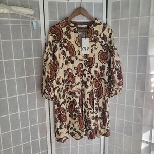 ZARA Paisley Cotton  Mini Dress NWT Sz S